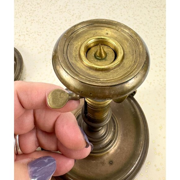 Vintage brass candlesticks, pair of adjustable push up candleholders - Picture 5 of 10